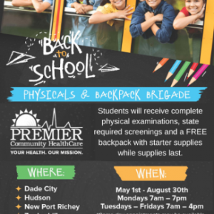 Premier Community Healthcare Back to School Physicals and Backpacks Giveaway